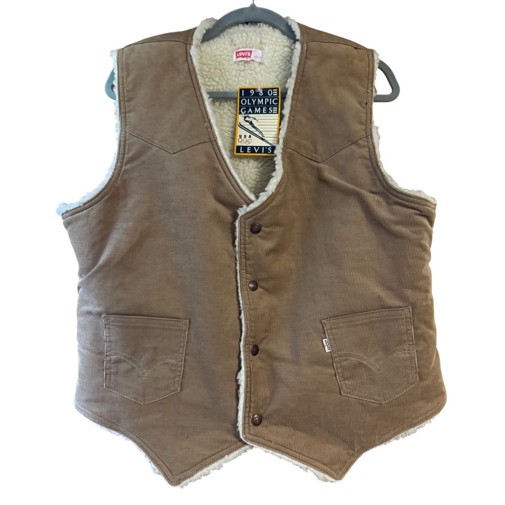Vintage 1980 Levi's Olympic Games Lake Placid USA Sherpa Lined Corduroy Vest NWT